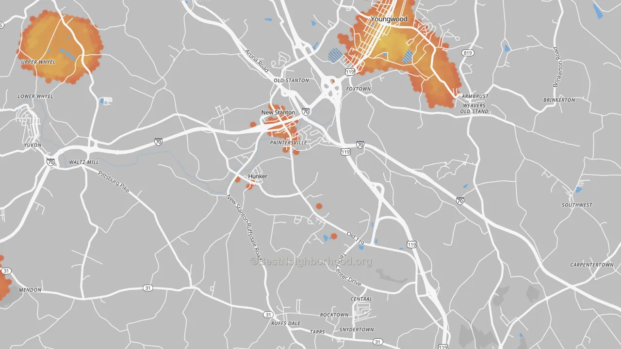 Bike Grade map of Hunker, PA
