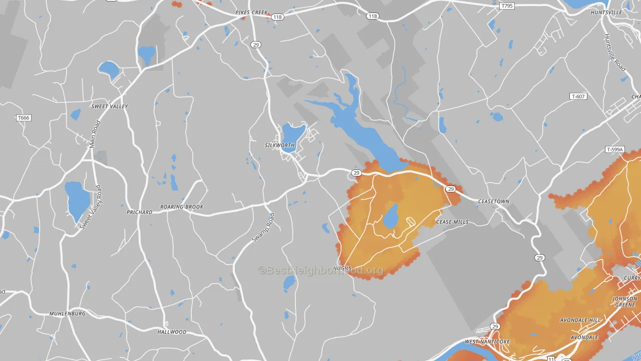 Bike Grade map of Hunlock Creek, PA
