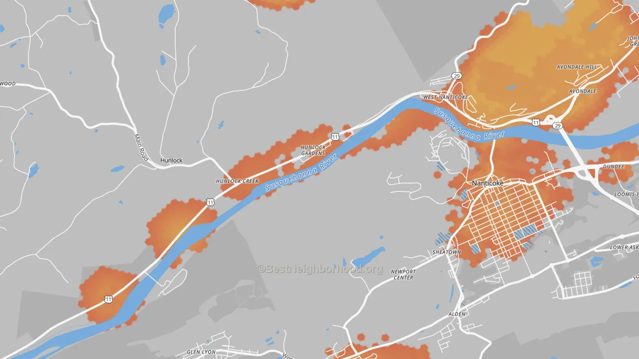 Bike Grade map of Hunlock Gardens, PA