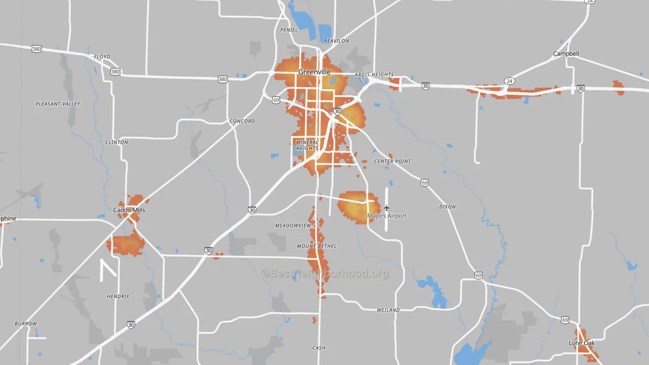 Bike Grade map of Hunt County, TX
