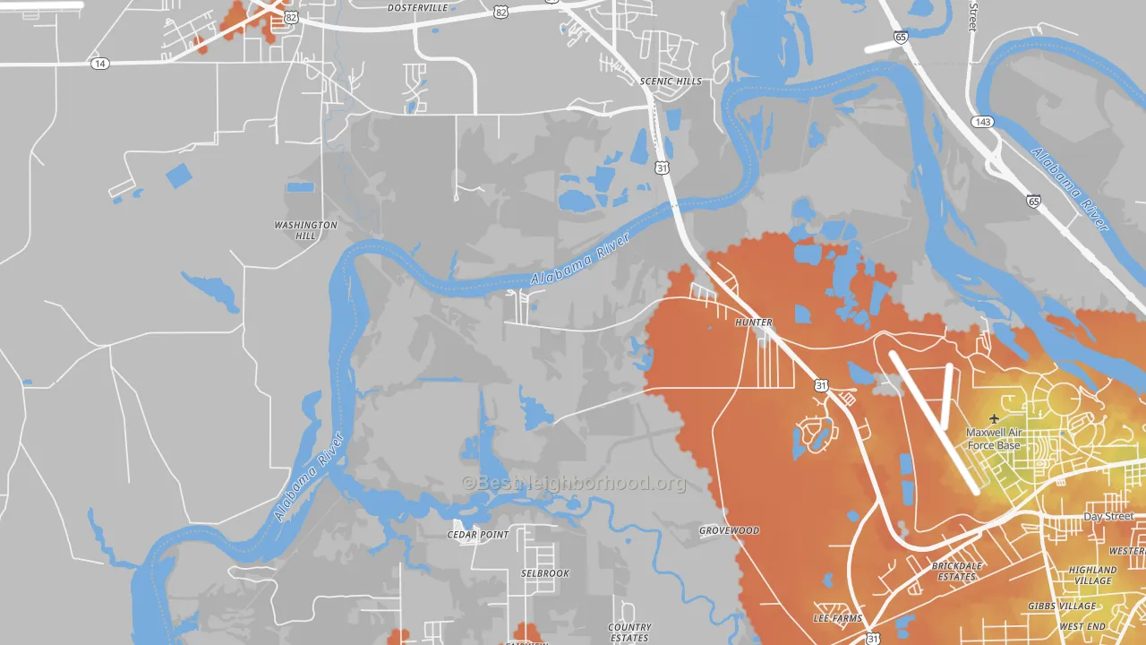 Bike Grade map of Hunter, AL
