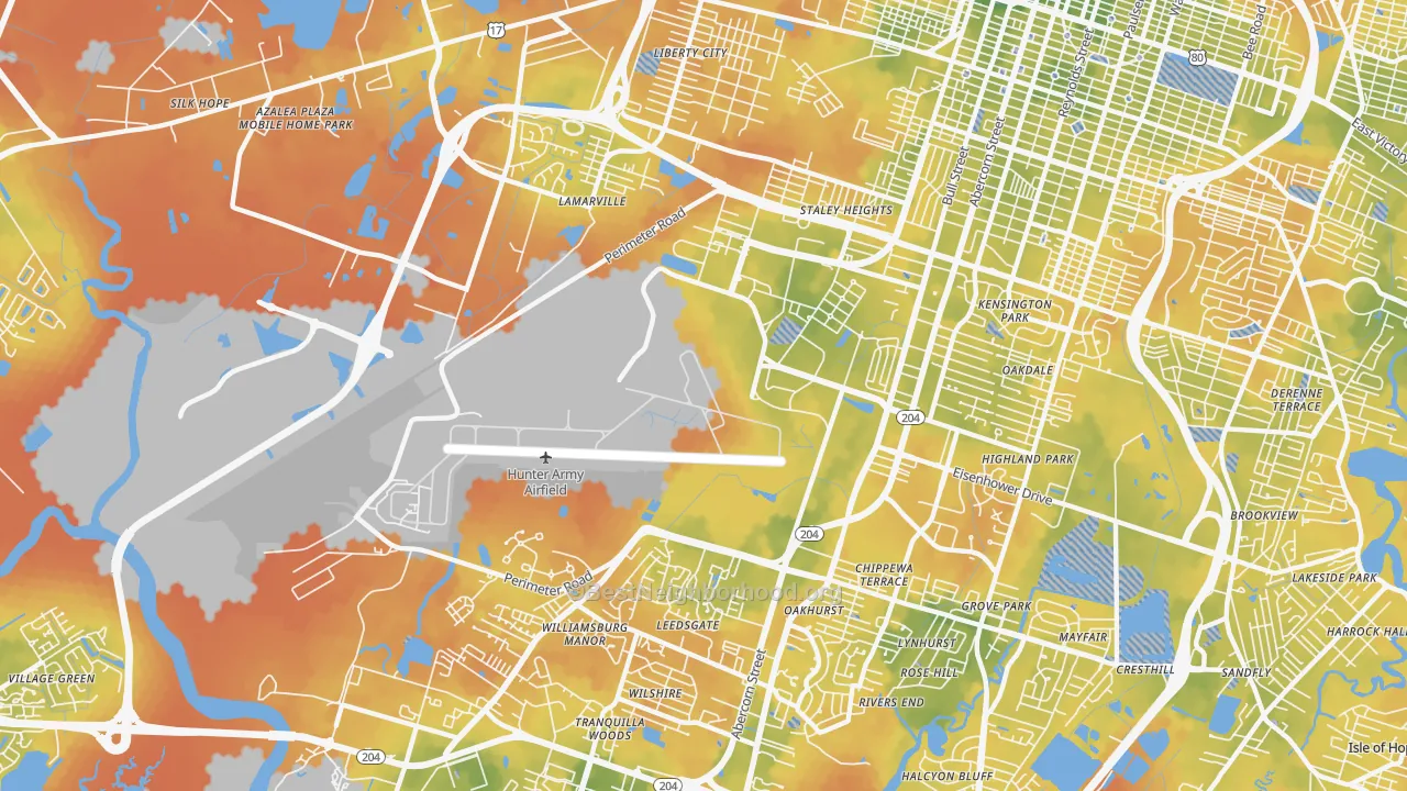 Bike Grade map of Hunter Army Airfield, Savannah, GA