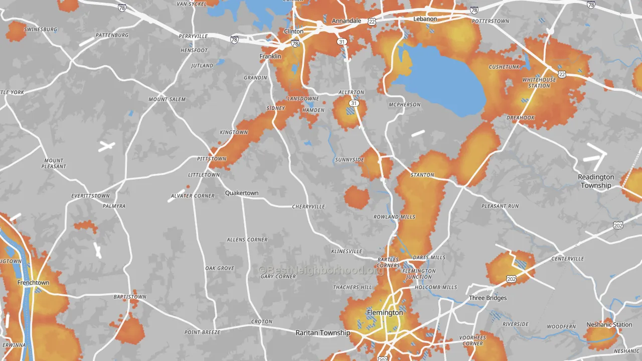 Bike Grade map of Hunterdon County, NJ