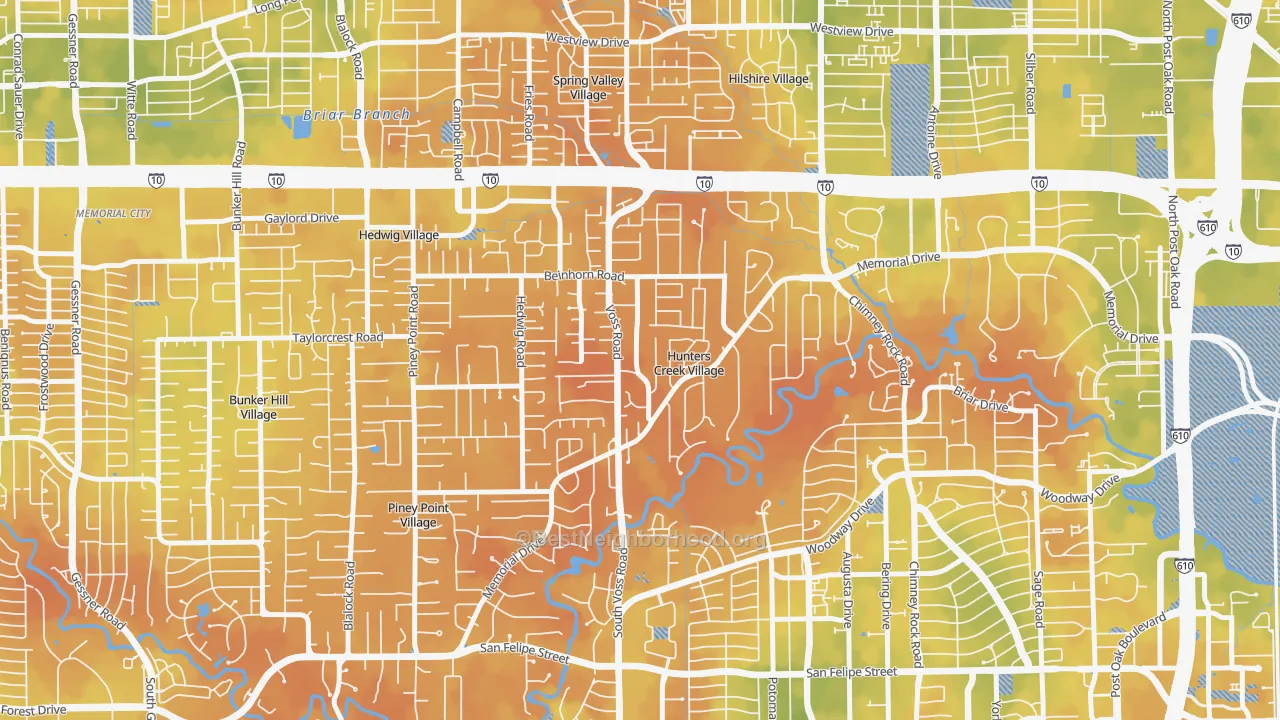 Bike Grade map of Hunters Creek Village, TX