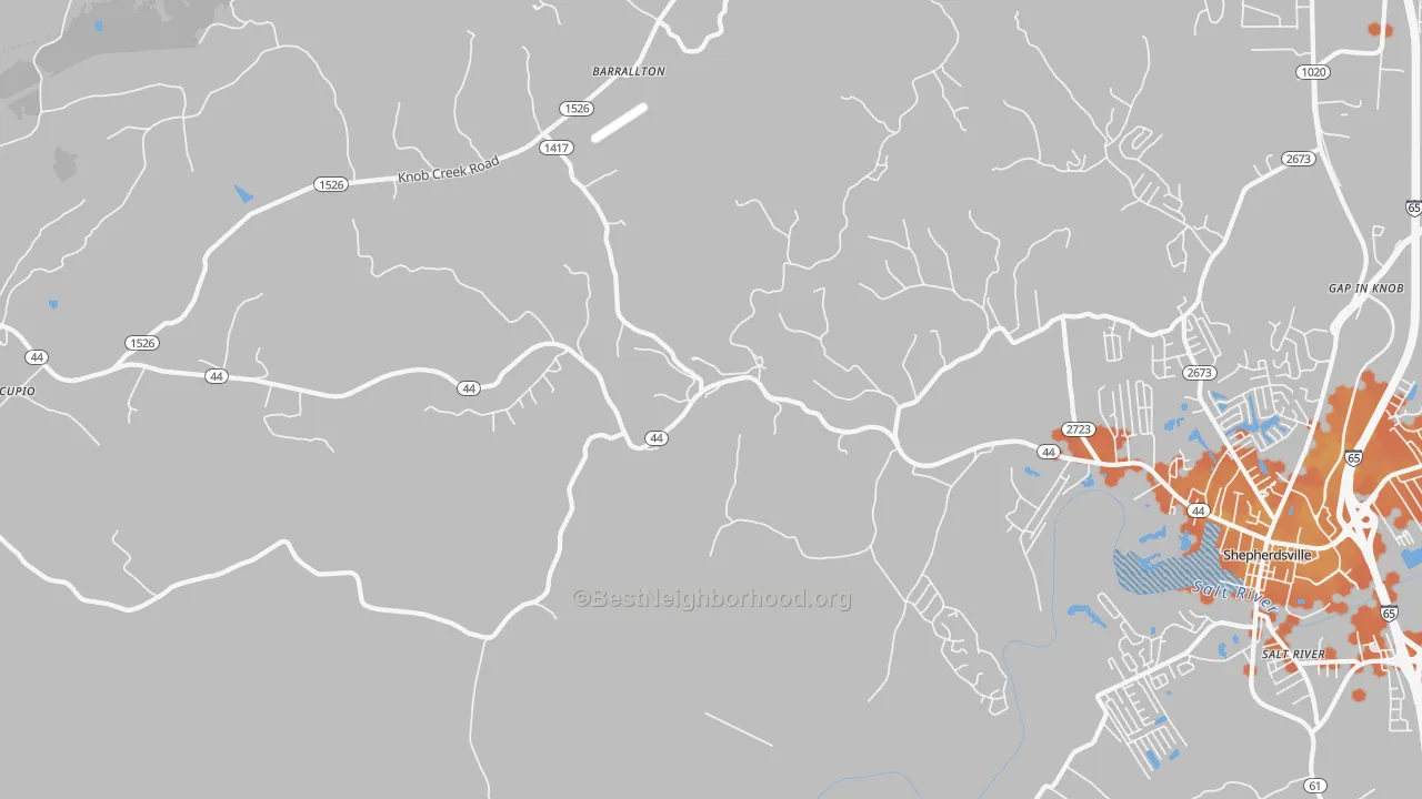 Bike Grade map of Hunters Hlw, KY