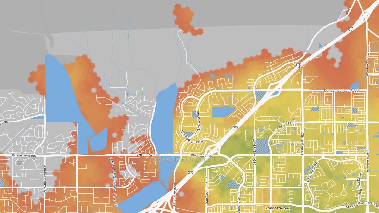 Bike Grade map of Hunter's Ridge, Fontana, CA