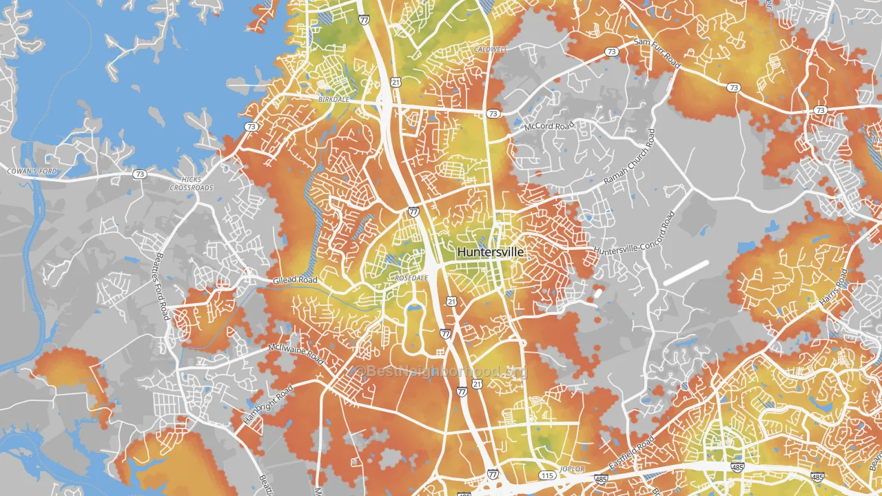 Bike Grade map of Huntersville, NC