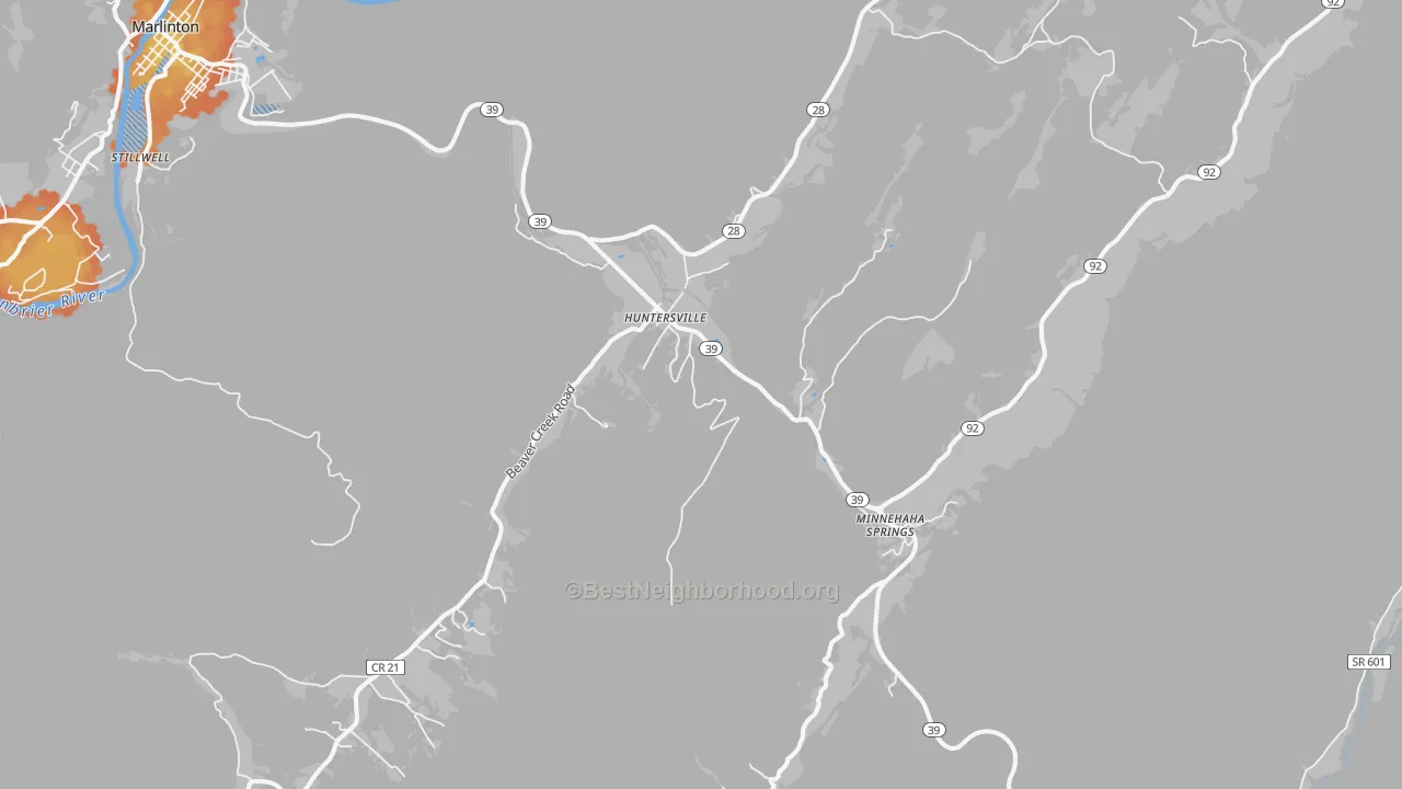 Bike Grade map of Huntersville, WV