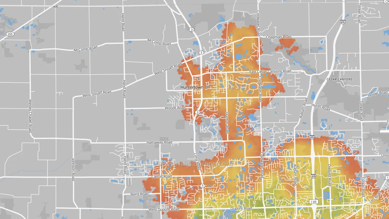 Bike Grade map of Huntertown, IN