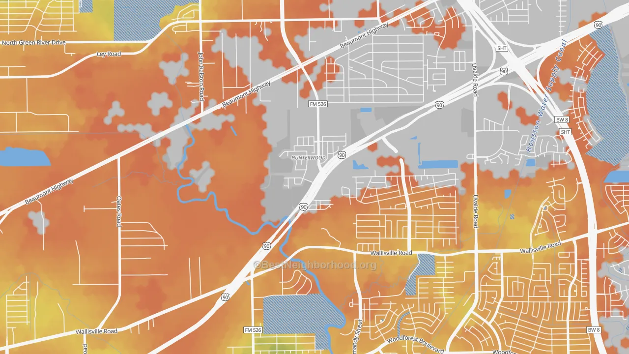 Bike Grade map of Hunterwood, Houston, TX