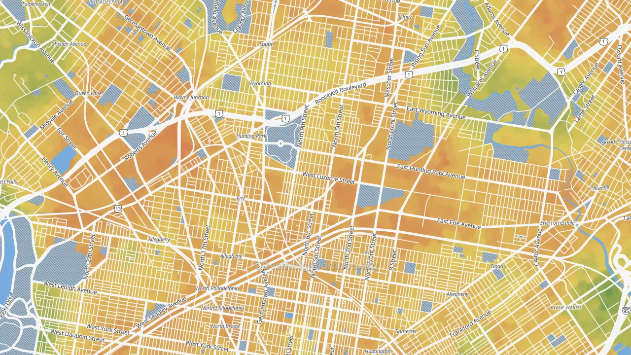 Bike Grade map of Hunting Park, Philadelphia, PA