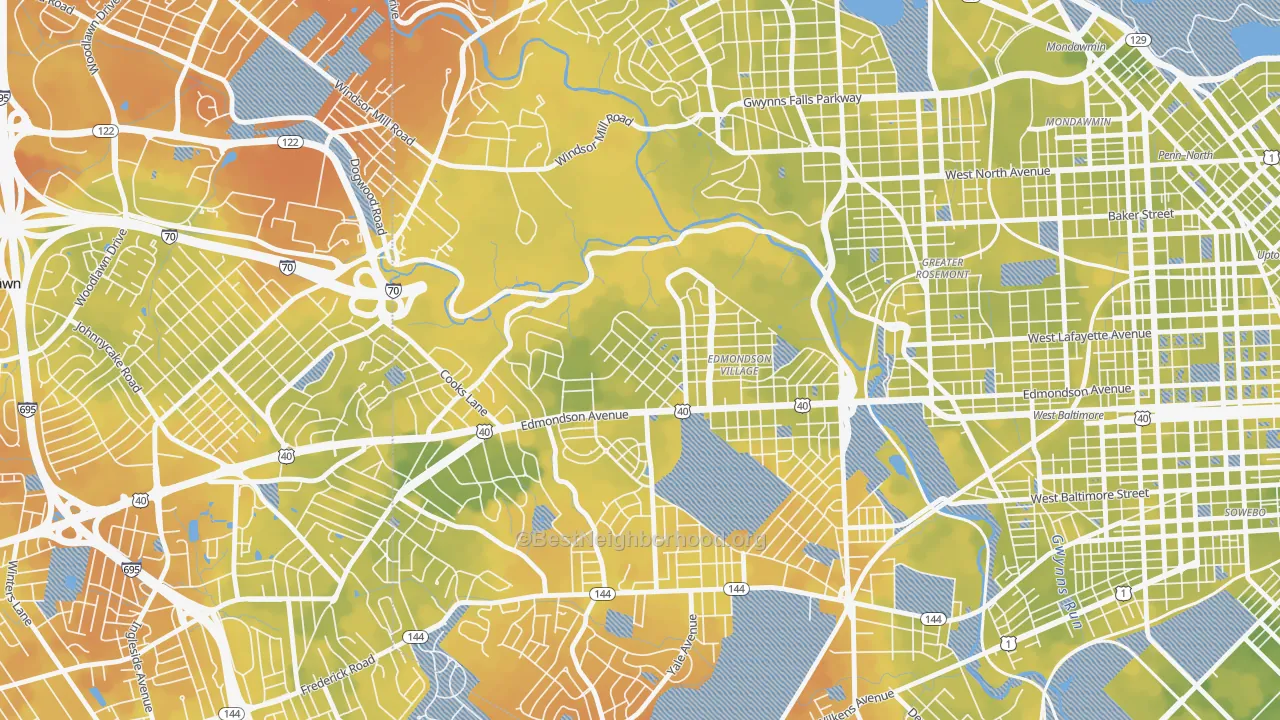 Bike Grade map of Hunting Ridge, Baltimore, MD