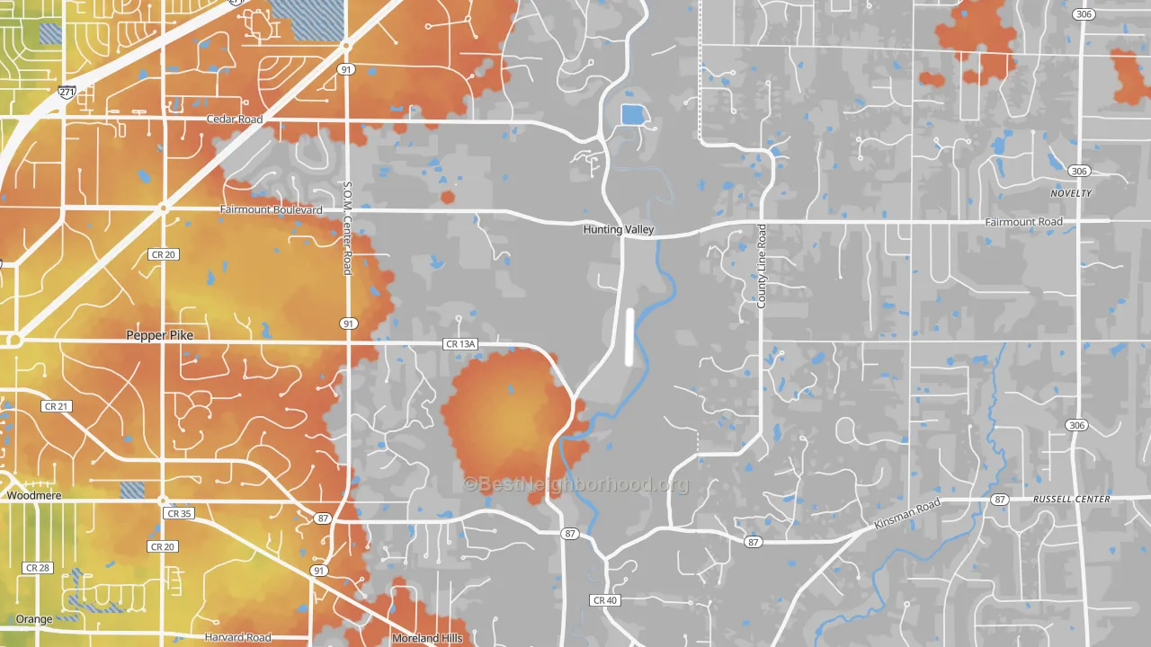 Bike Grade map of Hunting Valley, OH