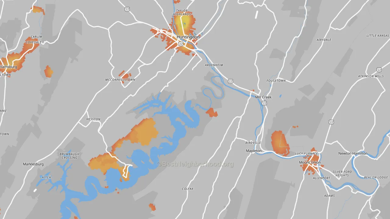 Bike Grade map of Huntingdon County, PA