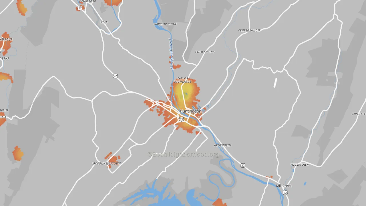Bike Grade map of Huntingdon, PA