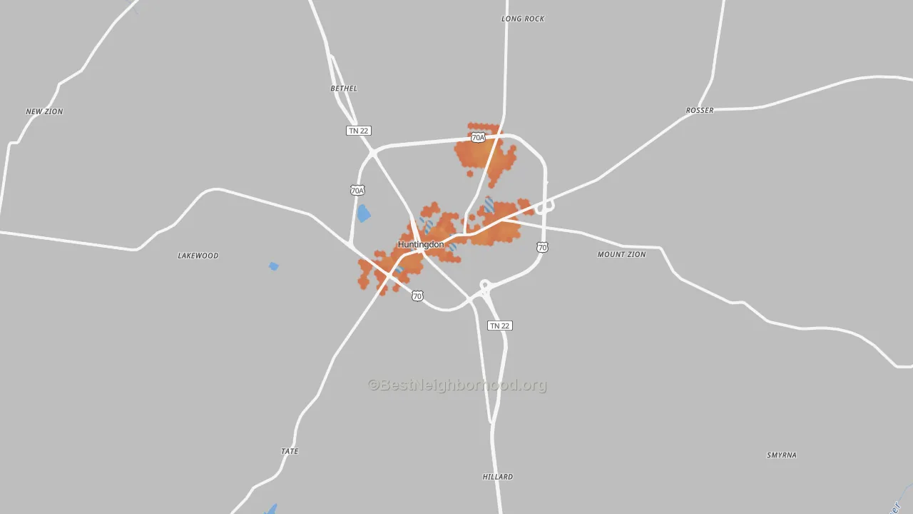 Bike Grade map of Huntingdon, TN