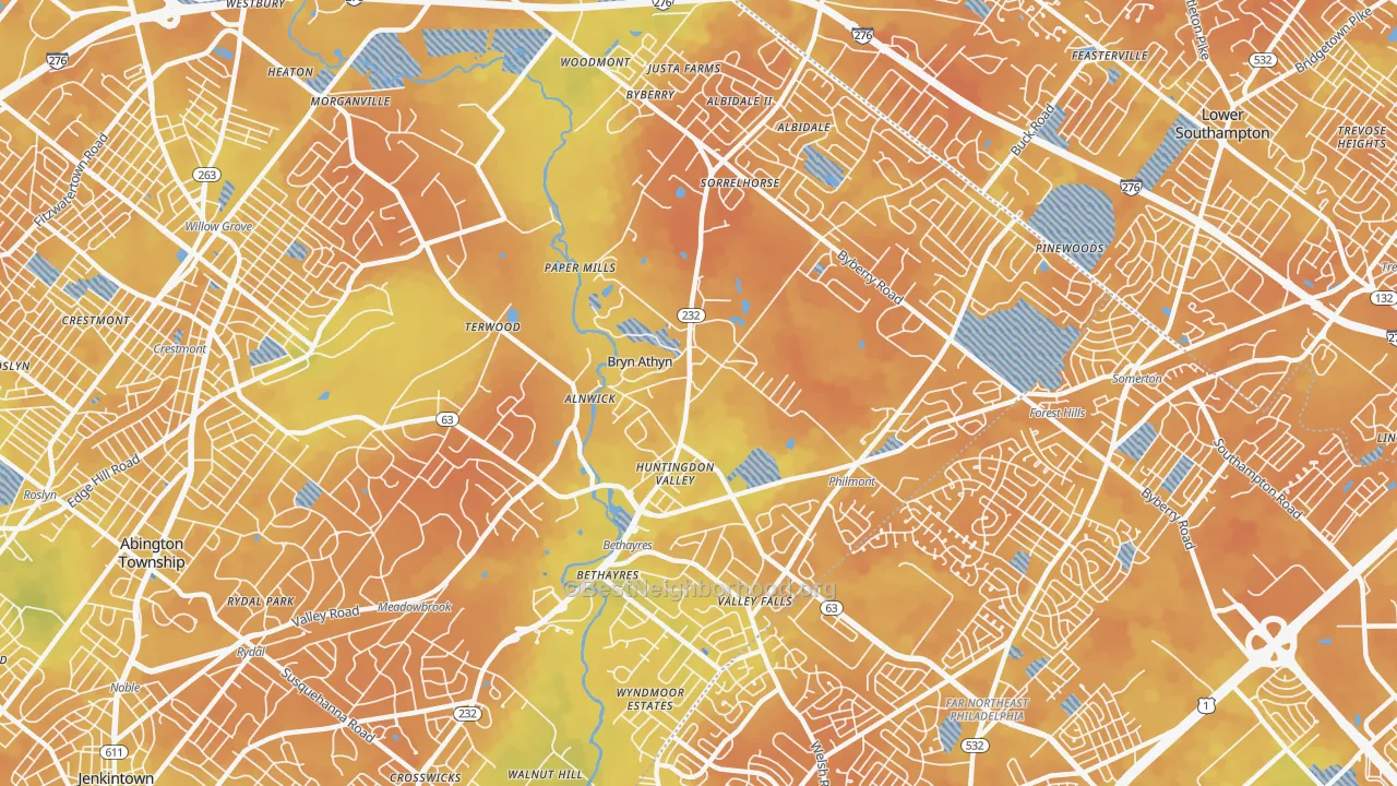 Bike Grade map of Huntingdon Valley, PA