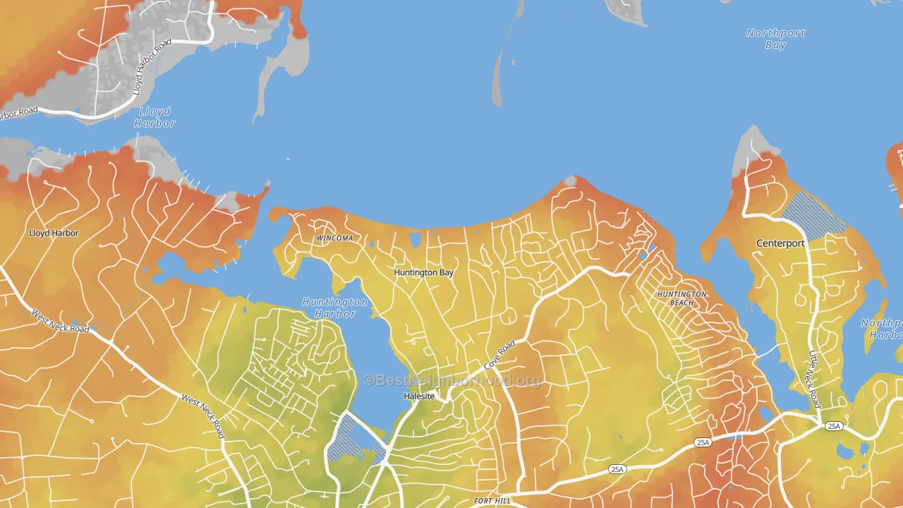 Bike Grade map of Huntington Bay, NY