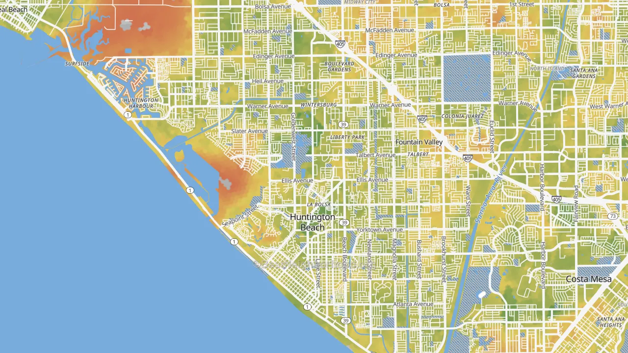 Bike Grade map of Huntington Beach, CA