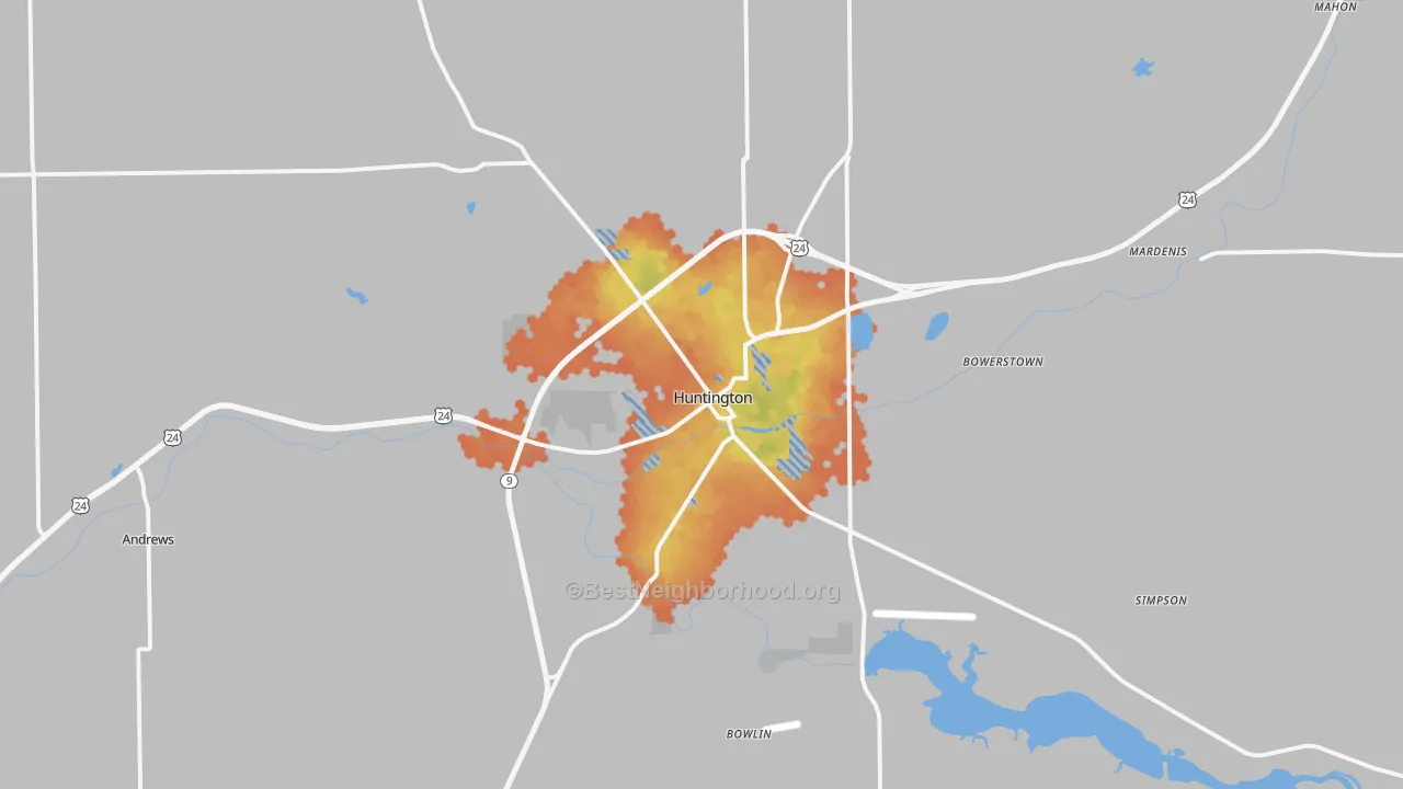 Bike Grade map of Huntington, IN