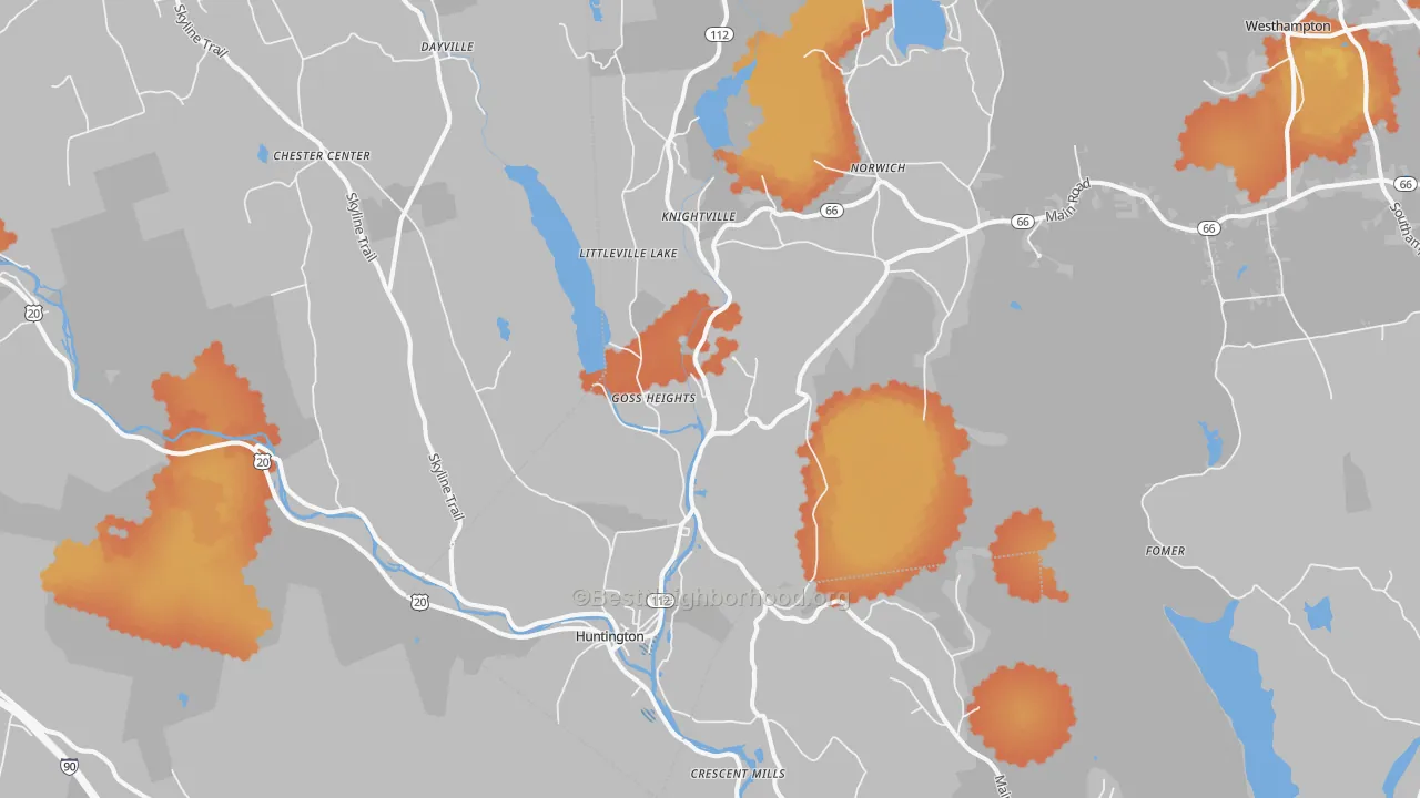 Bike Grade map of Huntington, MA