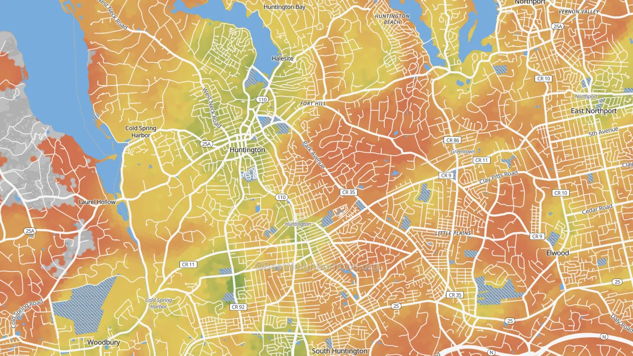 Bike Grade map of Huntington, NY