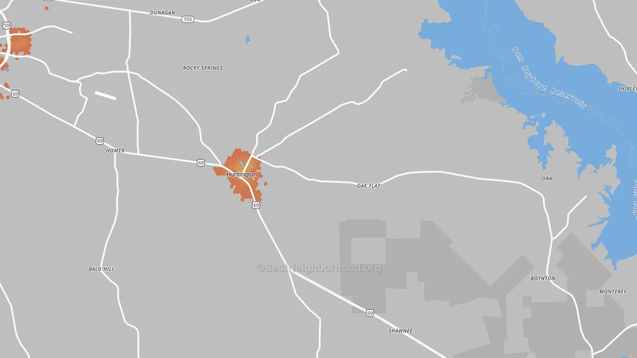Bike Grade map of Huntington, TX