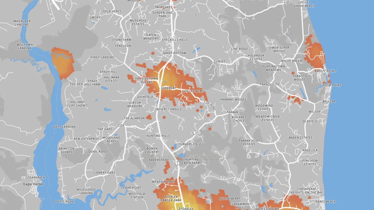 Bike Grade map of Huntingtown, MD