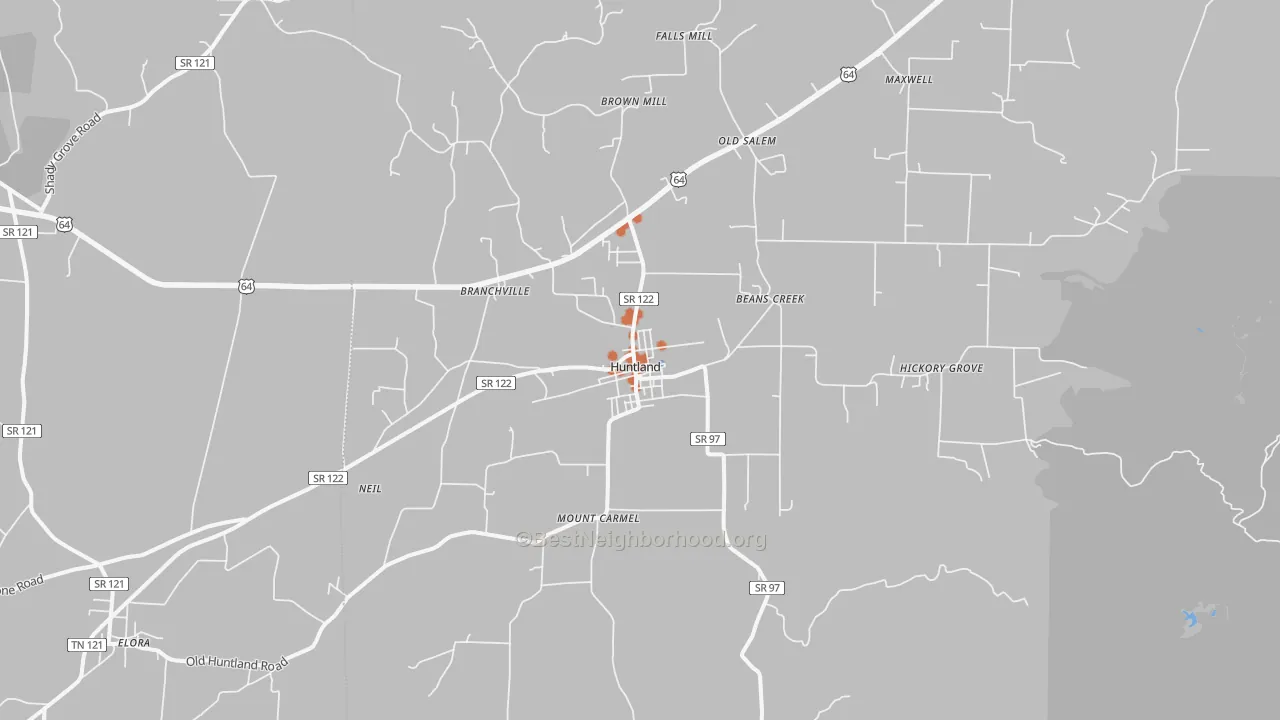 Bike Grade map of Huntland, TN