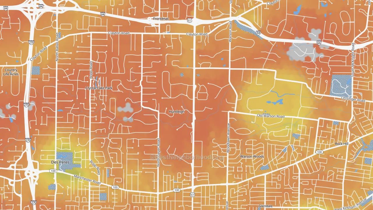 Bike Grade map of Huntleigh, MO