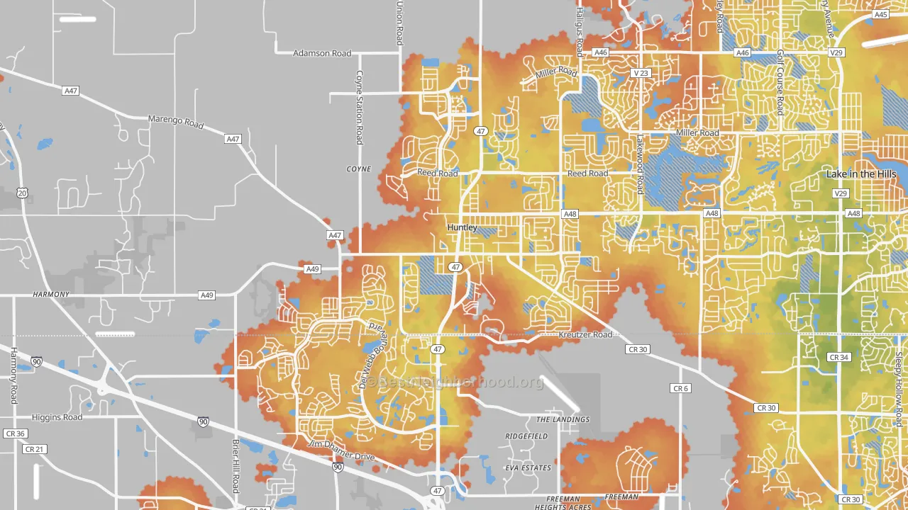 Bike Grade map of Huntley, IL