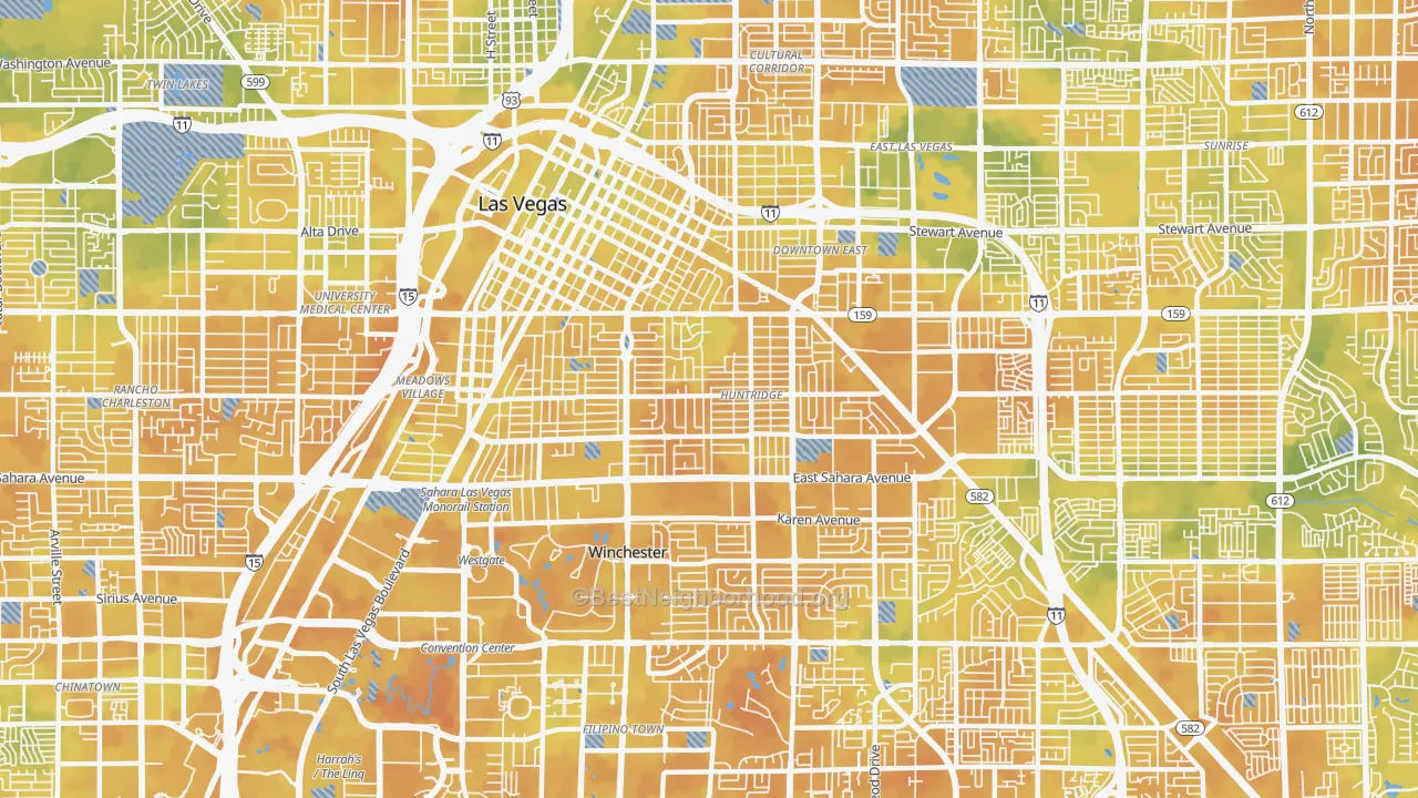 Bike Grade map of Huntridge, Las Vegas, NV