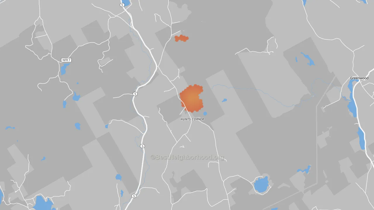 Bike Grade map of Hunts Corner, ME