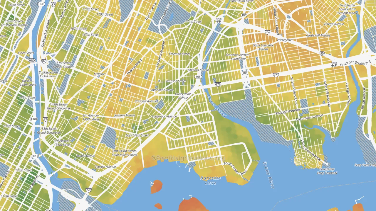 Bike Grade map of Hunts Point, Bronx, NY