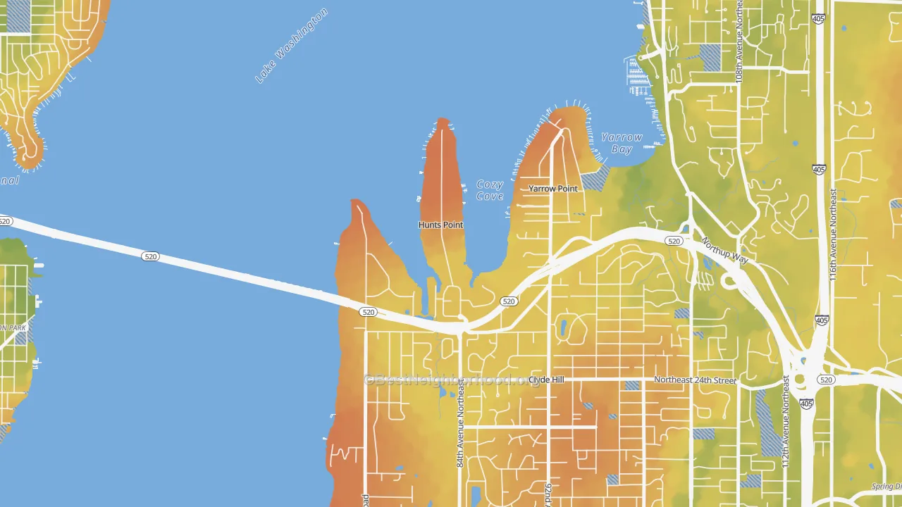 Bike Grade map of Hunts Point, WA
