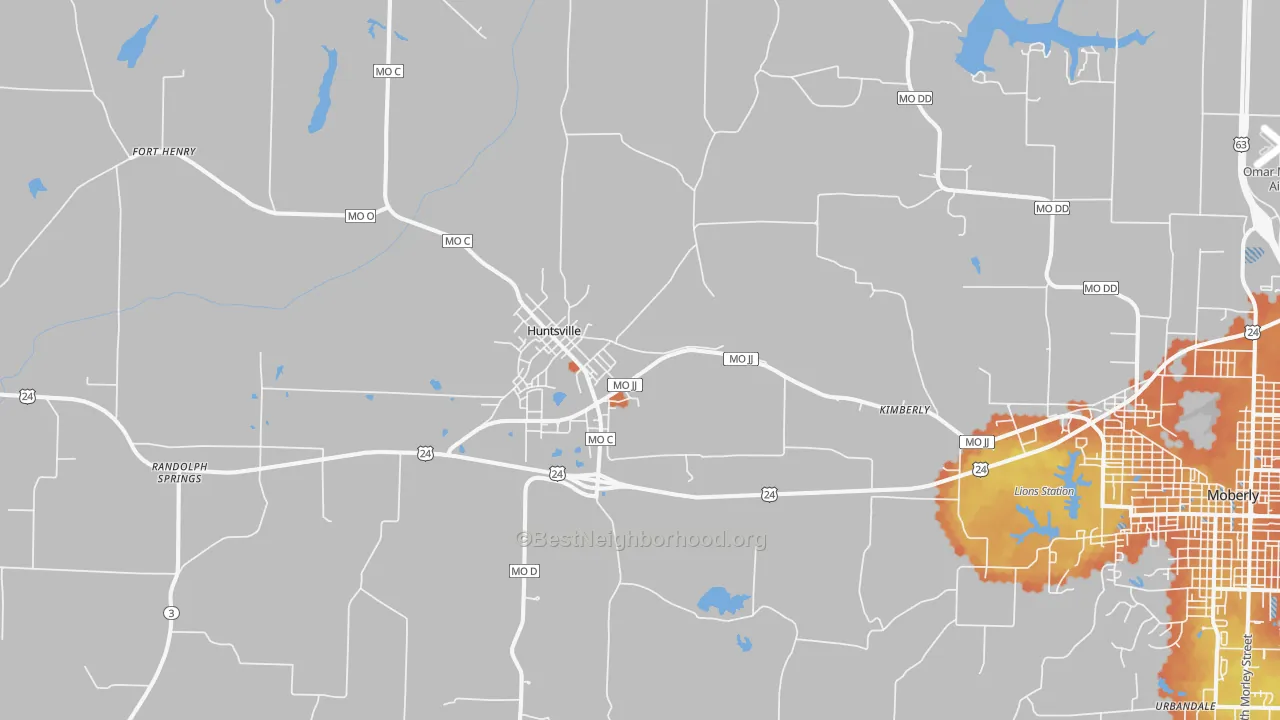 Bike Grade map of Huntsville, MO