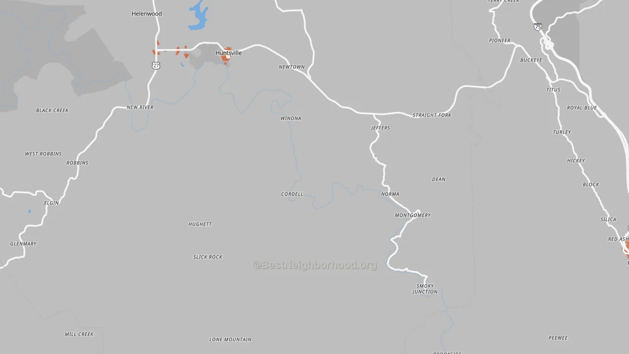 Bike Grade map of Huntsville, TN