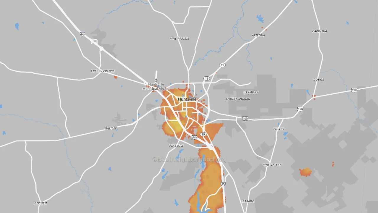 Bike Grade map of Huntsville, TX