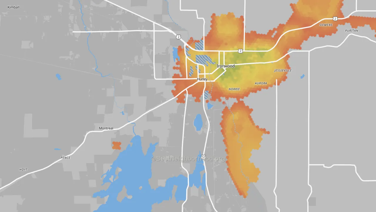 Bike Grade map of Hurley, WI