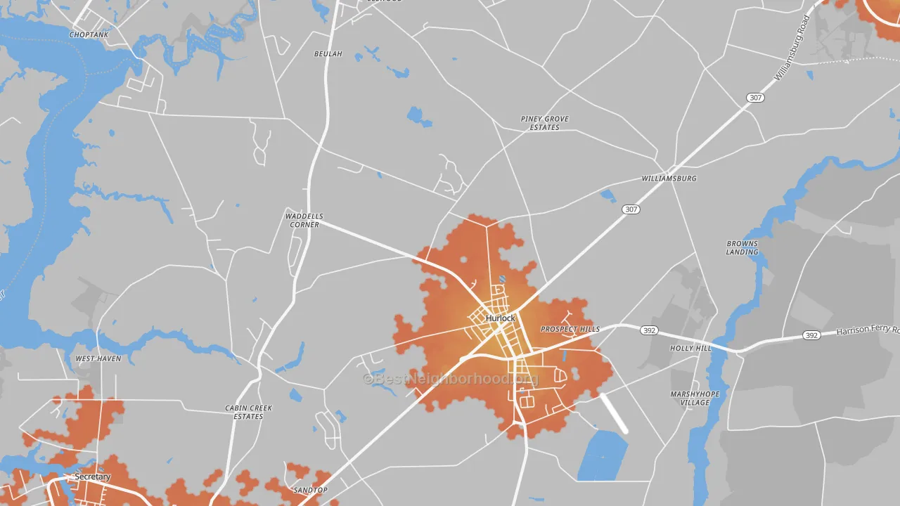 Bike Grade map of Hurlock, MD