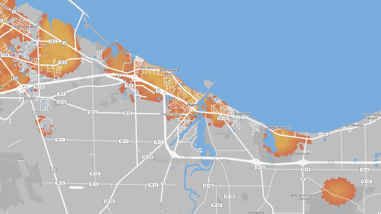 Bike Grade map of Huron, OH