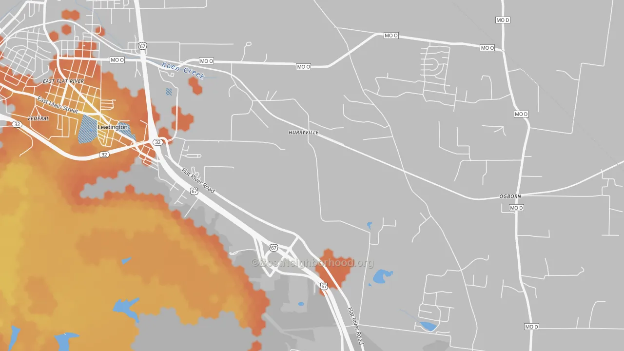 Bike Grade map of Hurryville, MO