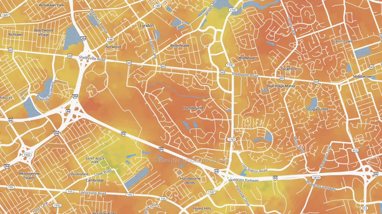 Bike Grade map of Hurstbourne, KY