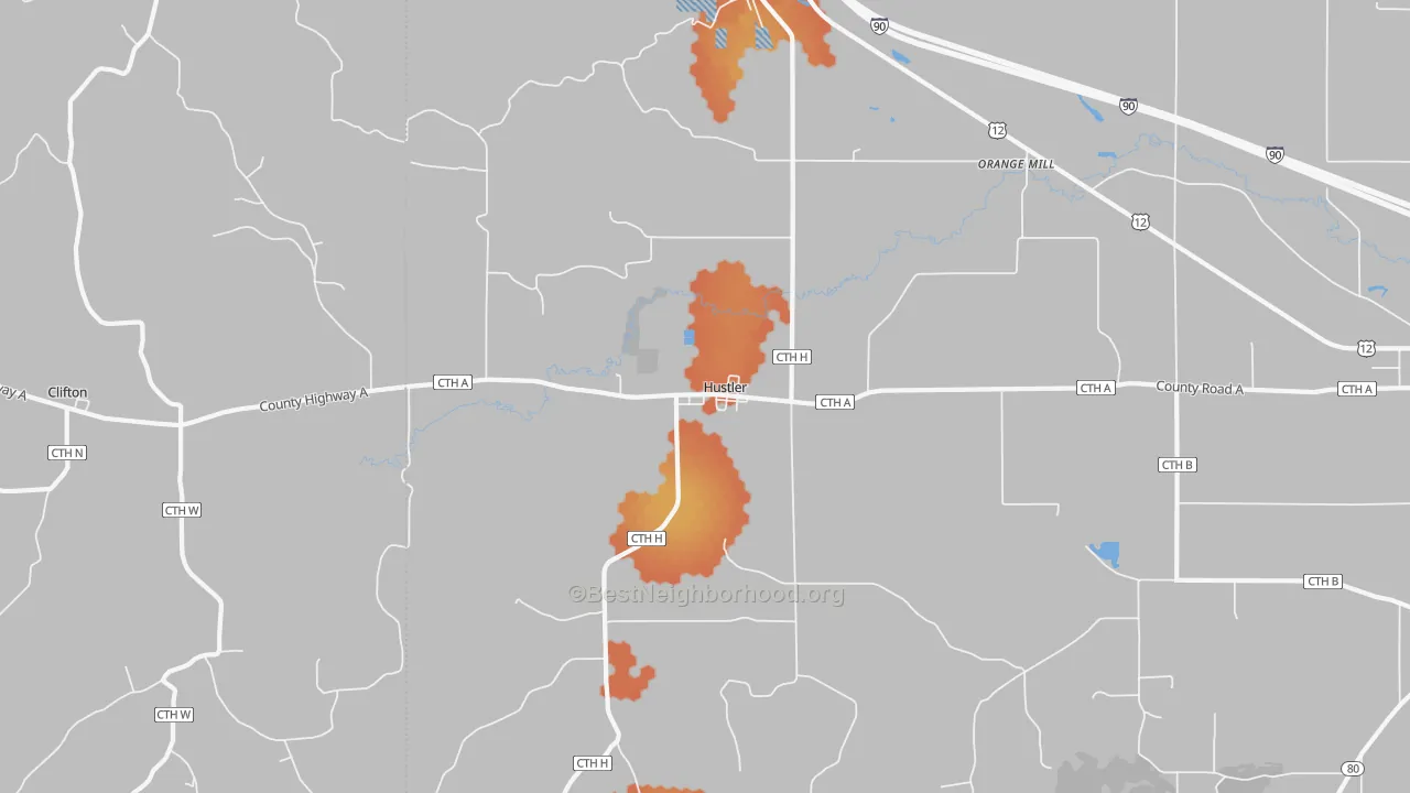 Bike Grade map of Hustler, WI