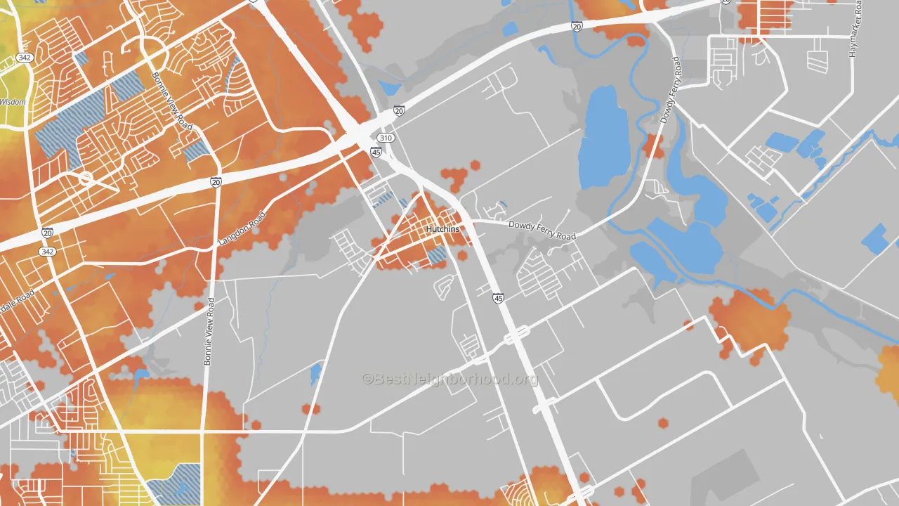 Bike Grade map of Hutchins, TX