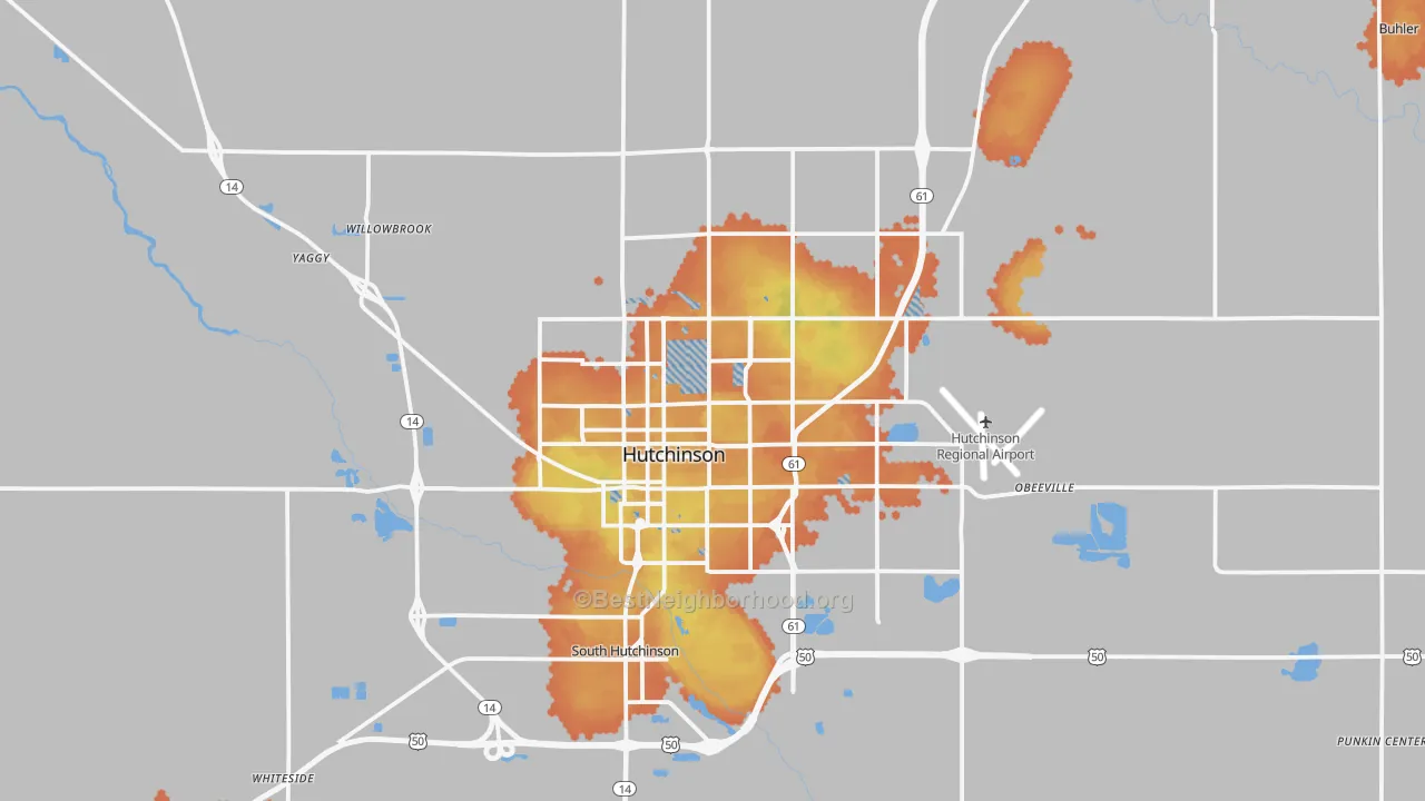Bike Grade map of Hutchinson, KS