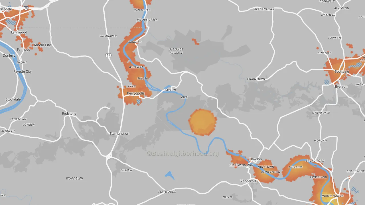 Bike Grade map of Hutchinson, PA