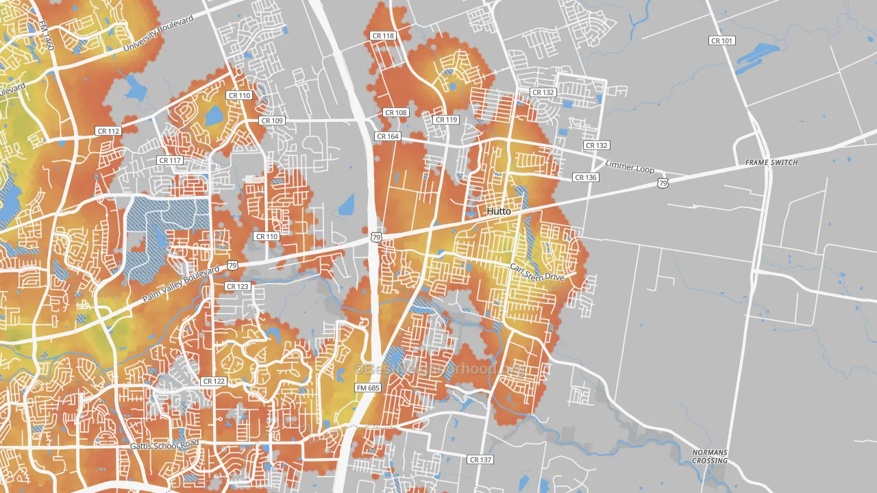Bike Grade map of Hutto, TX