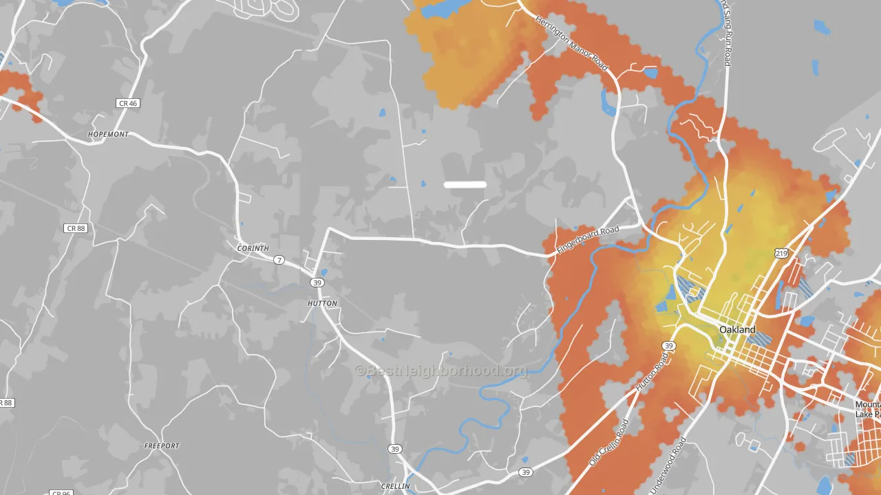 Bike Grade map of Hutton, MD