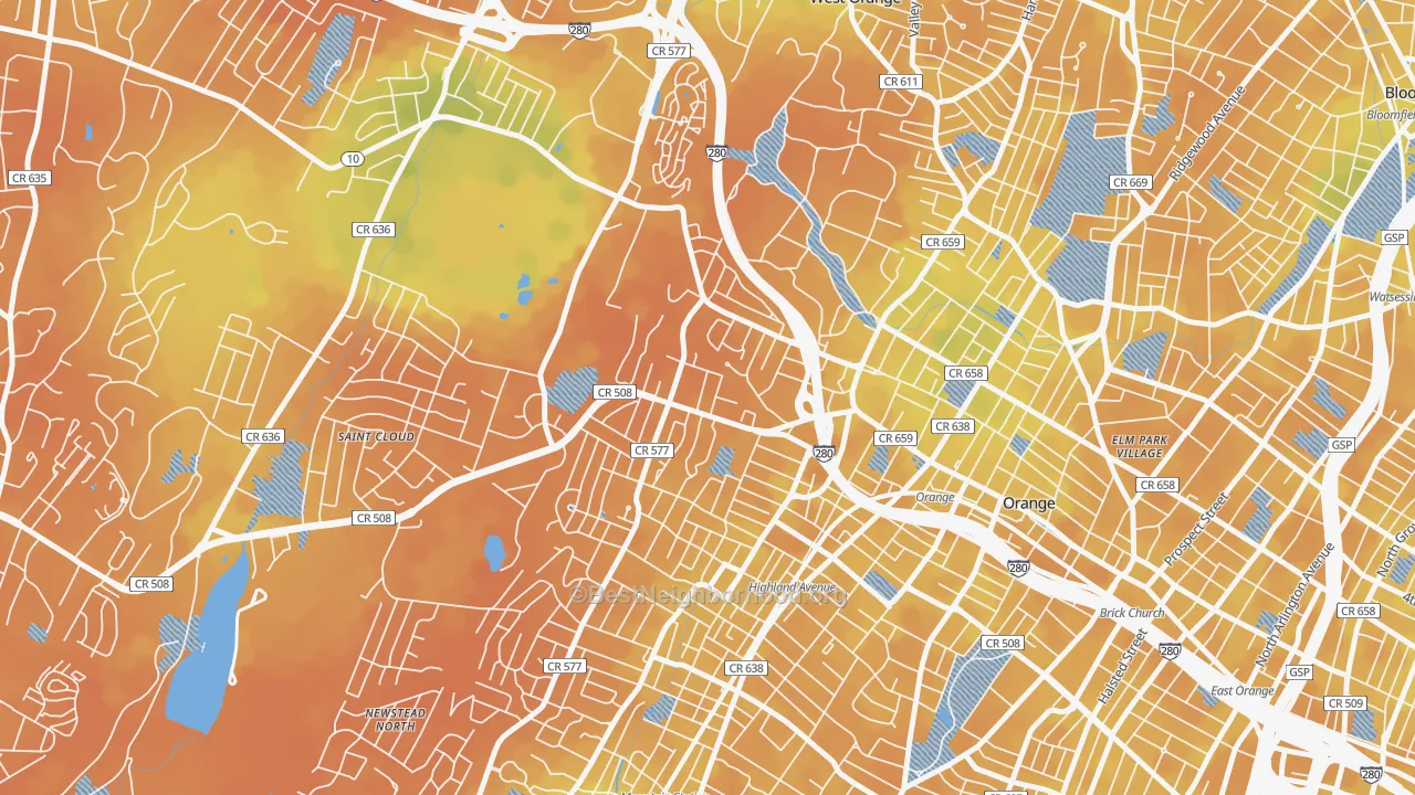Bike Grade map of Hutton Park, West Orange, NJ